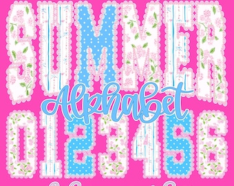 Retro Floral Summer Alphabet Lace PNG Bundle, Distressed Beach Life Sublimation, Cottagecore Neon Sunshine Design, Trendy Lake River DTF
