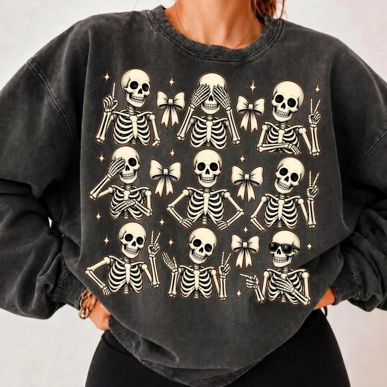 Girly Halloween Skeleton Sublimation Design PNG Collage