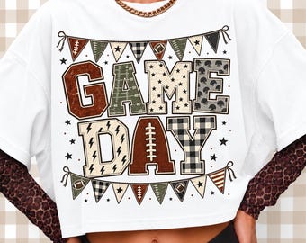 Matchdagsfotboll PNG, retro patchwork fotbollssublimering, preppy matchdagströjadesign, sportmamma digital nedladdning