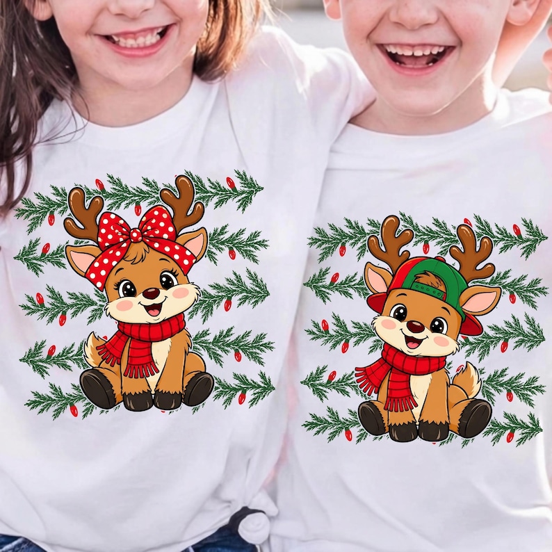 Cute Reindeer Boy and Girl Sibling Christmas Sublimation Design
