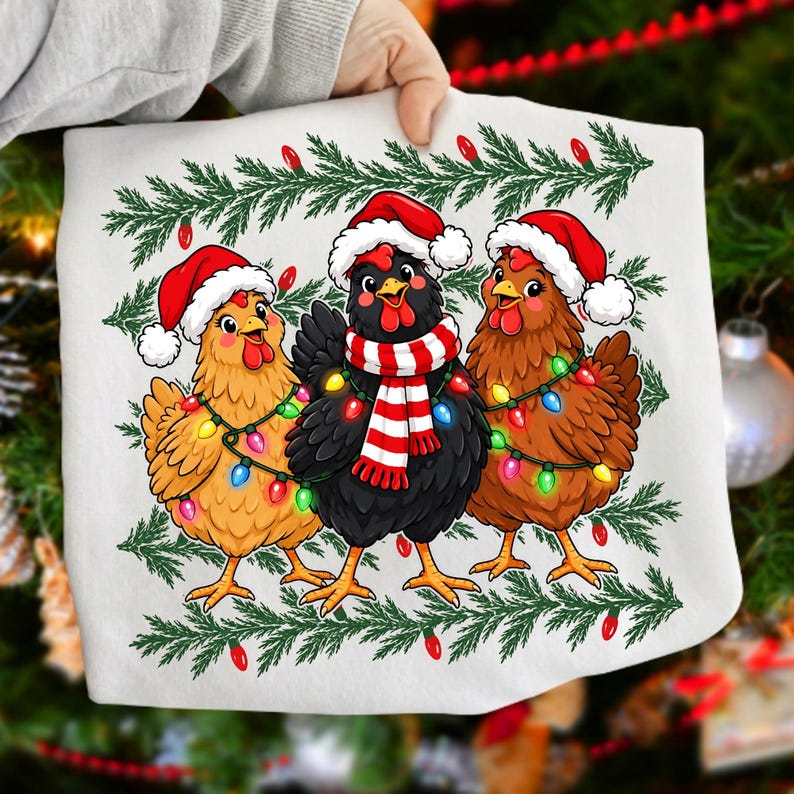 Image of Chicken Christmas PNG, Coquette Christmas Chicken Bow Sublimation, Farmhouse Holiday Shirt Design, Chicken Mom Digital Download