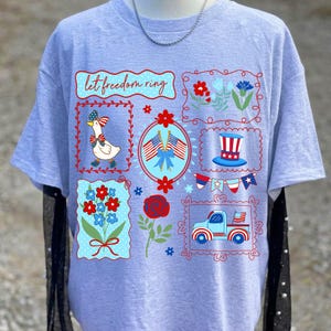 Cottagecore Patriotic Goose PNG, blommig 4 juli sublimeringsdesign, vintage amerikansk kokett PNG, USA flagga jordgubb Clipart bild 2