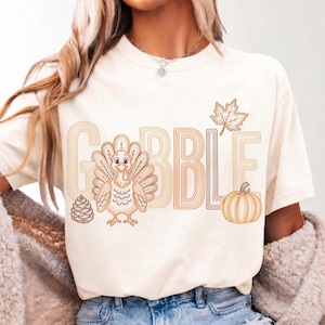 Gobble PNG, Retro Kalkon Thanksgiving-skjortadesign, Preppy höstsublimeringsdigital fil bild 5