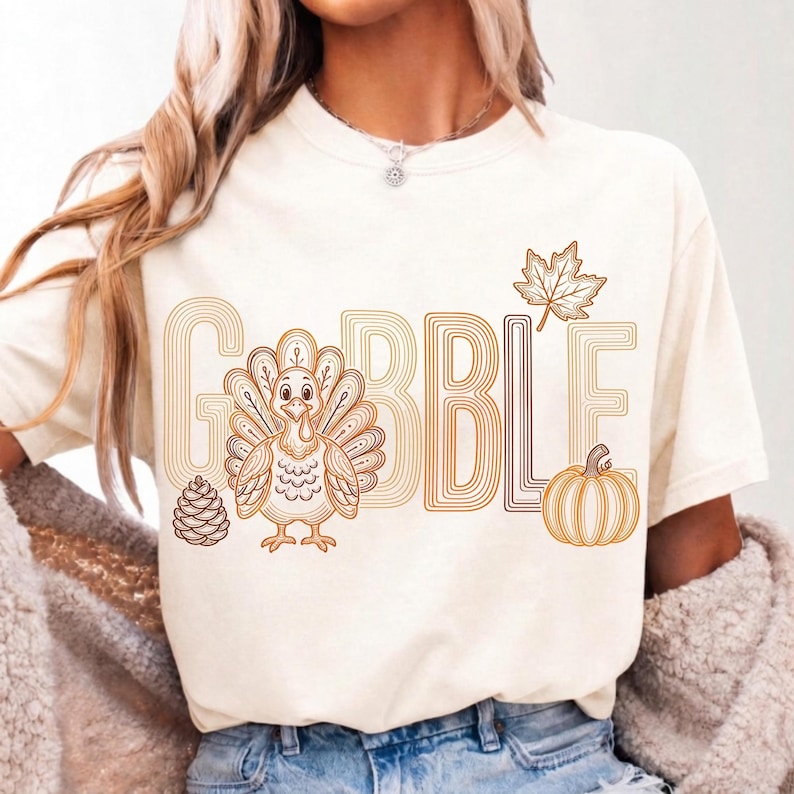 Image of Gobble PNG, Retro Turkey Thanksgiving Shirt Design, Preppy Fall Sublimation Digital File