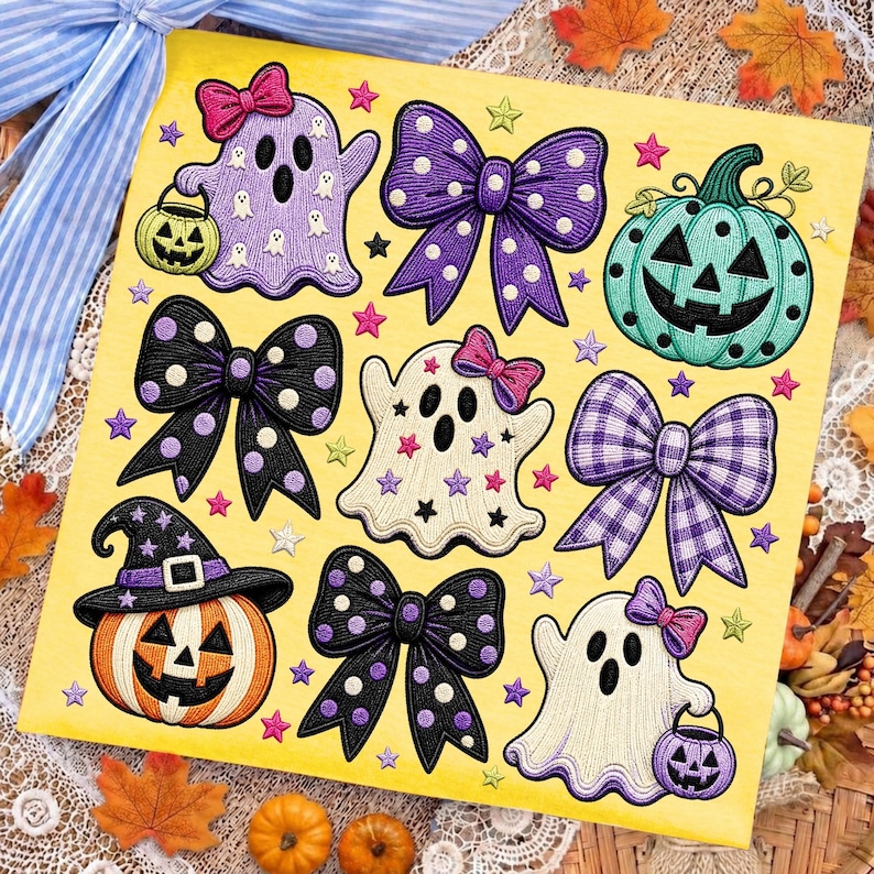 Aesthetic ghost pumpkin collage on a t-shirt mockup