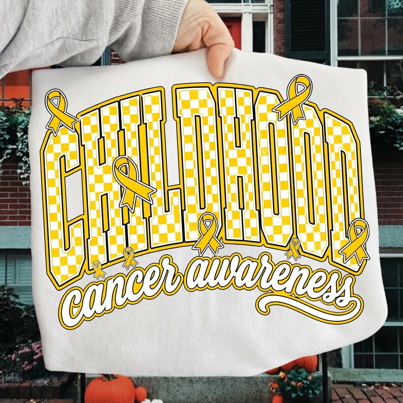 Image of Childhood Cancer Awareness PNG, Gold Ribbon Checkerboard Sublimation Design, September Awareness Digital Download