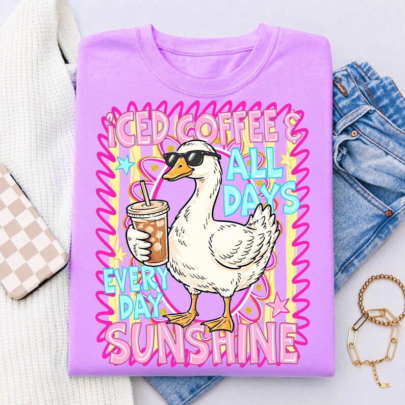 Gans ijskoffie en zonneschijn PNG zomer strand ontwerp retro gestreept esthetisch grafisch T-shirt vakantie sublimatiebestand trendy zomer meisjes afbeelding 10