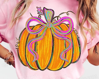 Girly Herbst Kürbis PNG: Kokette Blumenmuster mit rosa Schleife für Preppy Sublimation & Glitter Crafts