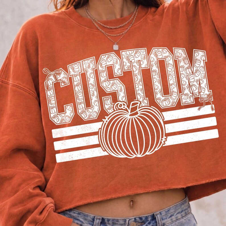 Image of Custom Fall Varsity PNG, Personalized Pumpkin Name PNG, Autumn Custom Word Design, Distressed Pumpkin Pattern Sublimation PNG