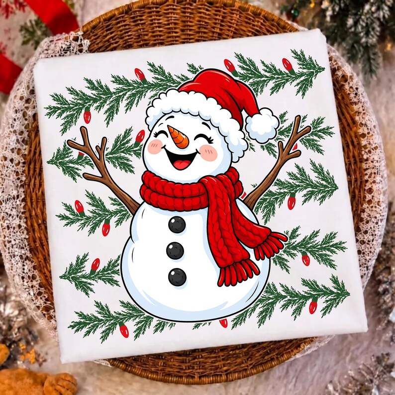 Image of Christmas Snowman PNG 300 DPI, Cute Santa Hat Snowman Sublimation, Winter Holiday Shirt Design, Digital Download