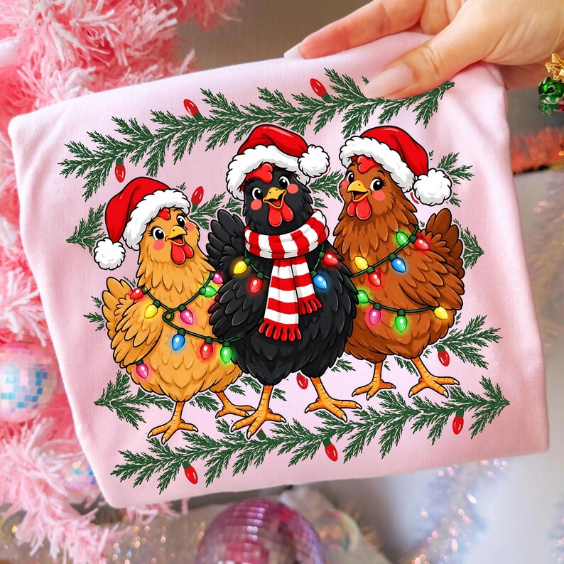 Farmhouse Holiday Shirt Design featuring a Christmas Chicken