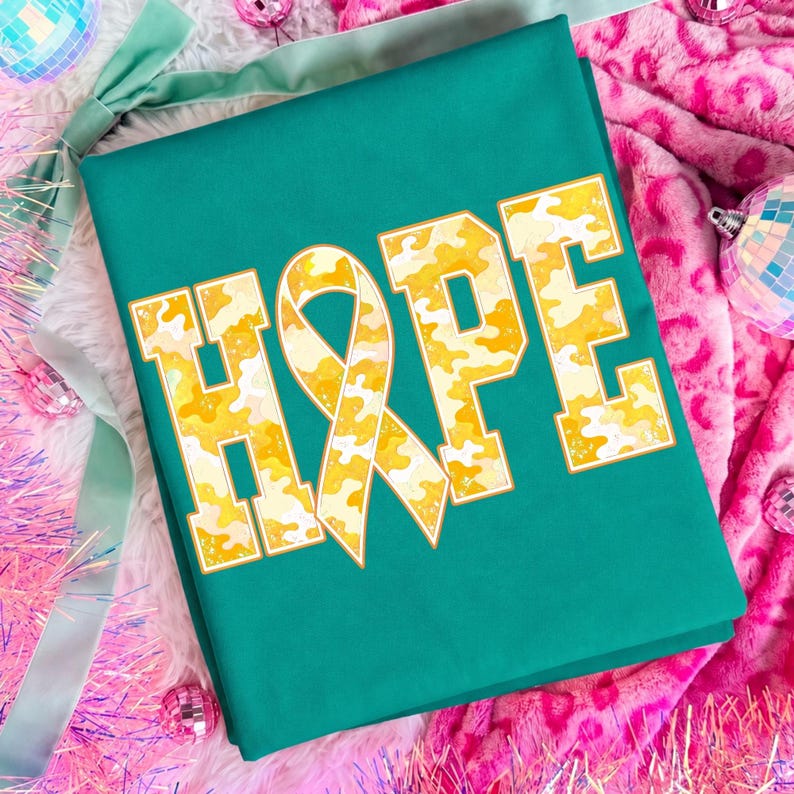 Image of Hope Childhood Cancer Awareness PNG, Gold Ribbon Camo Sublimation, September We Wear Gold Shirt Design, Digital Download