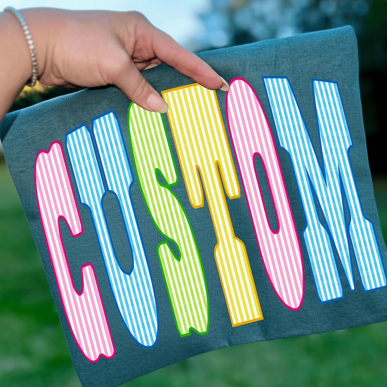 Vibrant seersucker striped alphabet letters from A to Z, ideal for custom name designs