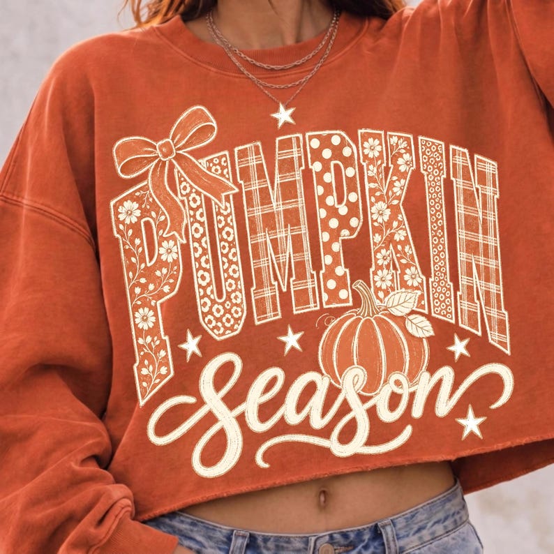 Preppy Fall Pumpkin Sublimation Design on a white t-shirt