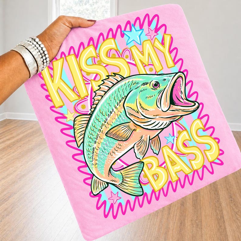 Preppy Kiss My Bass Fish PNG Trendy Summer Beach Fishing Design Colorful Pink Summer Vibes Lake Life PNG Sublimation Graphic image 5