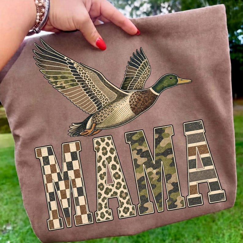 Image of Duck Hunting Mama PNG, Camo Mallard Mama Sublimation, Rustic Outdoor Hunting Mom Digital Download