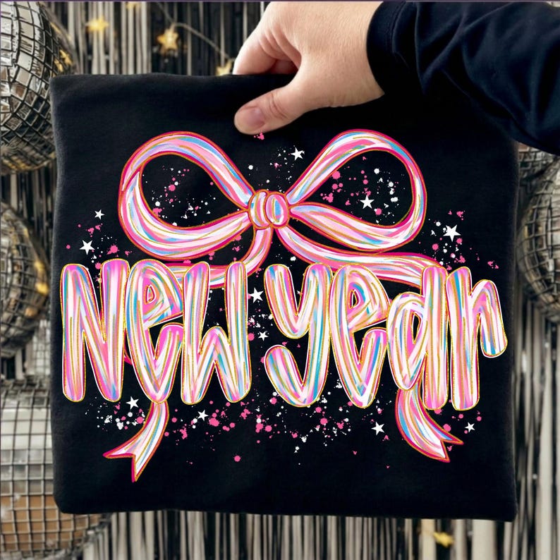 New Year 2026 Splatter PNG with Coquette Bow Sublimation Design