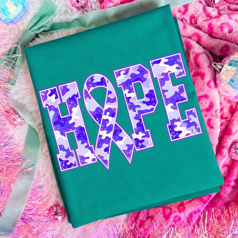 Image of Purple Ribbon Awareness PNG, Camo Hope Ribbon Sublimation, Purple Awareness Support Shirt Design, Digital Download