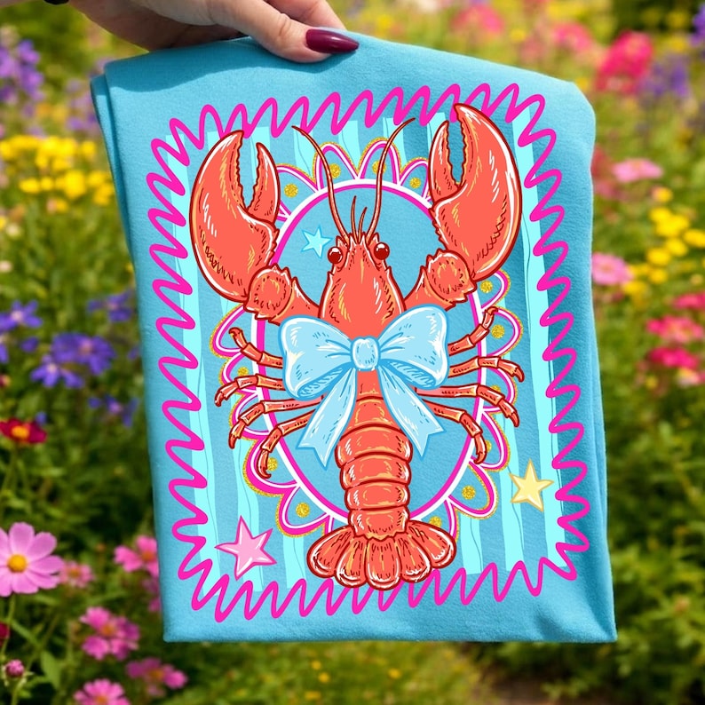 Detailed close-up of the Crawfish Coquette PNG, highlighting the intricate crawfish illustration and lettering.