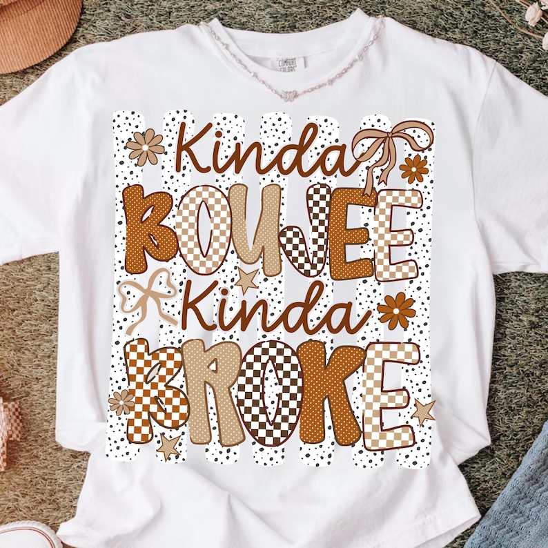 Image of Kinda Boujee Kinda Broke PNG Coquette Bow Snarky Sublimation Design Antisocial Shirt Sarcasm Motivation Halloween Digital Download PNG