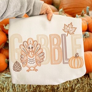 Gobble PNG, Retro Kalkon Thanksgiving-skjortadesign, Preppy höstsublimeringsdigital fil bild 3