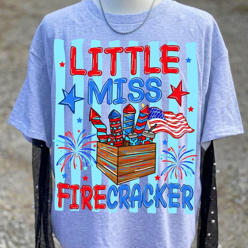 4th of July toddler shirt mockup featuring Little Miss Firecracker PNG