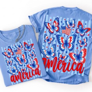 4 juli-paket PNG Patriotisk fjäril Amerika Preppy USA Randig fjäril Ditsy Blommig 1776 Frihet Sublimeringsdesigner Självständighet bild 2
