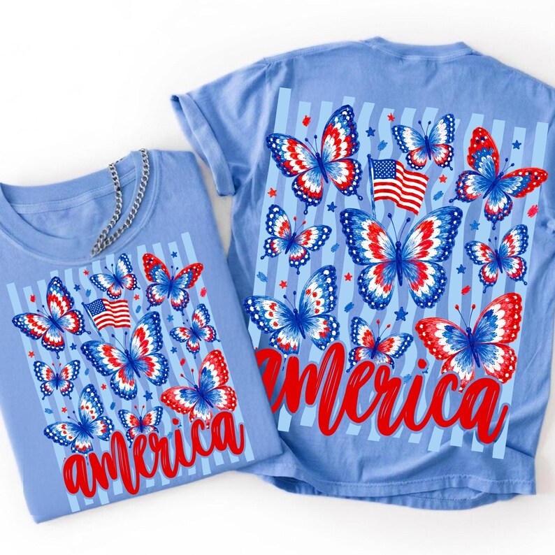 Red white and blue patriotic butterfly sublimation designs for t-shirts
