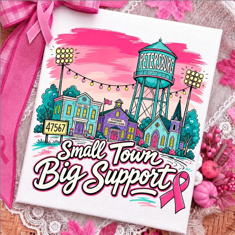 'Hometown Pink Ribbon' Game Day Shirt Design on a Black Tee Mockup