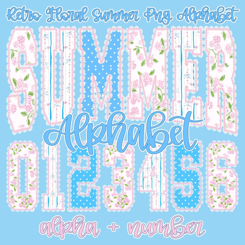 Image of Retro Floral Summer Alphabet Lace PNG Bundle, Distressed Beach Life Sublimation, Cottagecore Neon Sunshine Design, Trendy Lake River DTF