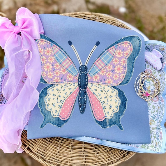 Butterfly PNG Spring Faux Patchwork Bundle, Easter Patchwork PNG, Girl Spring Sublimation Design, Floral Letters Digital Download