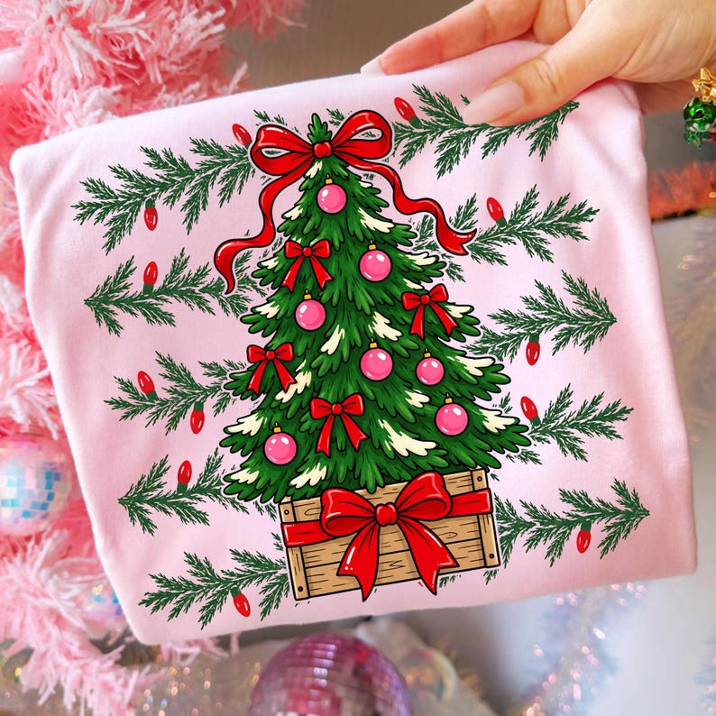Trendy Christmas apparel mockup using the bow PNG design