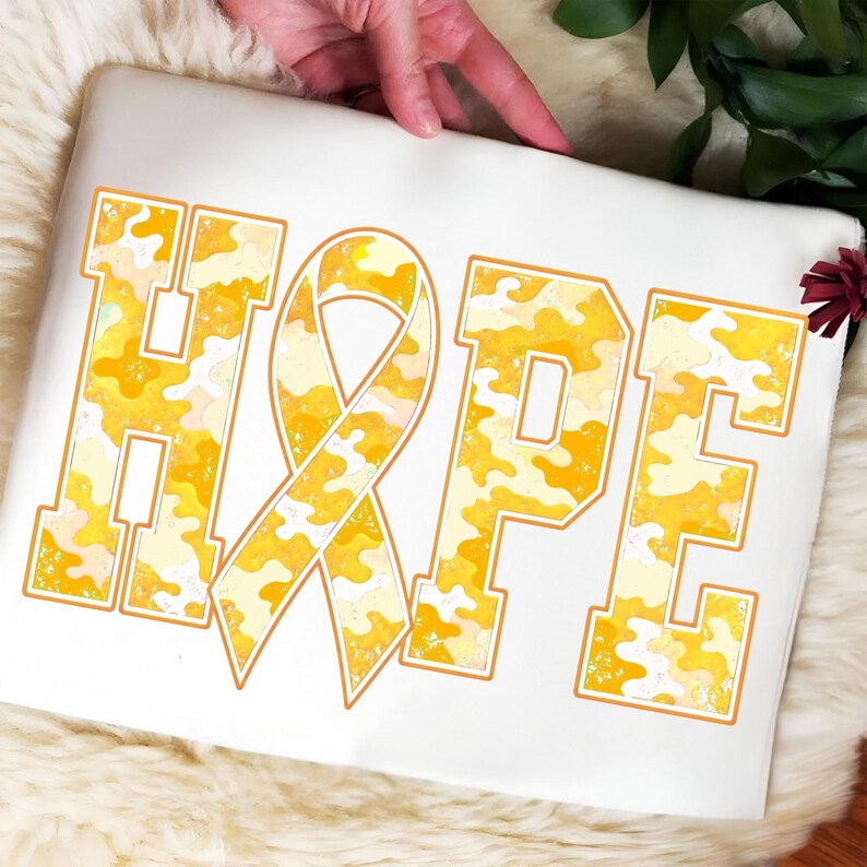 Image of Hope Childhood Cancer Awareness PNG, Gold Ribbon Camo Sublimation, September We Wear Gold Shirt Design, Digital Download