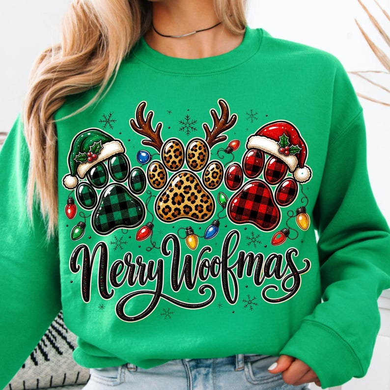 Custom Merry Woofmas holiday t-shirt design mockup