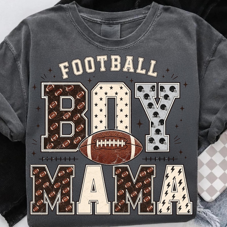 Image of Football Boy Mama PNG, Football Mom Sublimation Design, Game Day Sports Mom Shirt Graphic, Digital Download