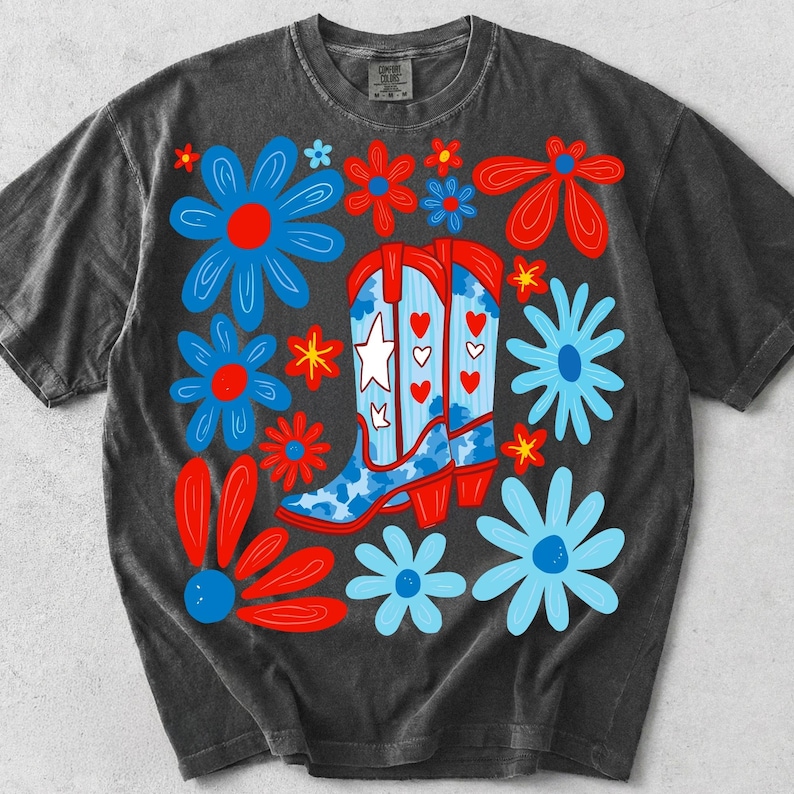 4th of July Americana Cowgirl Boots T-Shirt Graphic Mockup