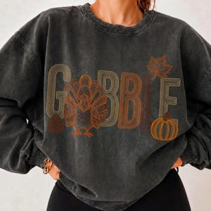 Gobble PNG, Retro Kalkon Thanksgiving-skjortadesign, Preppy höstsublimeringsdigital fil bild 7