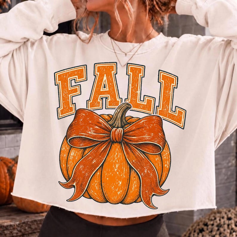 Vintage Fall Pumpkin Bow T-Shirt Mockup Design