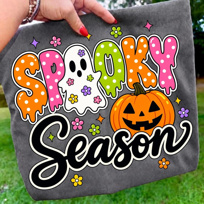 Image of Spooky Season Sweatshirt, Retro Halloween Ghost Shirt, Cute Pumpkin Crewneck, Preppy Fall Graphic Tee