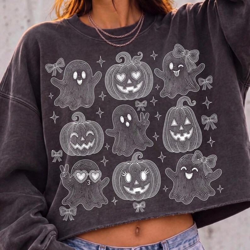 Retro Ghost Pumpkin Bow Cute Halloween Tote Bag Design