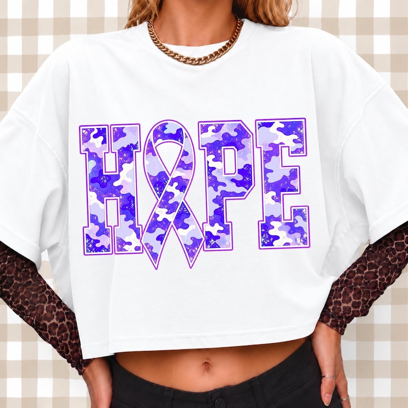 Example of the Purple Awareness Ribbon printed on a custom t-shirt