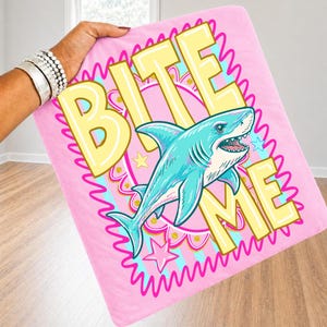 Bite Me Shark PNG Funny Summer Beach Design Coastal Striped Aesthetic Trendy Shark Graphic Sublimation DTF Digital File Preppy Summer Shirt image 6