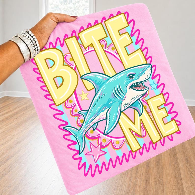 Bite Me Shark PNG Funny Summer Beach Design Coastal Striped Aesthetic Trendy Shark Graphic Sublimation DTF Digital File Preppy Summer Shirt image 6