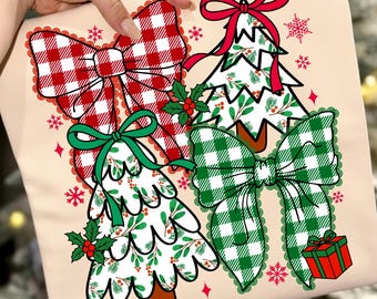 Collage de Noël Coquette arbre PNG, Noeud de ruban preppy joyeux Noël, coup de pinceau rétro vacances PNG, téléchargement tendance par sublimation