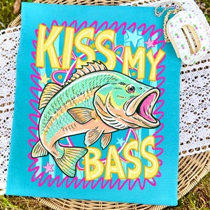 Preppy Kiss My Bass Fish PNG Trendy Summer Beach Fishing Design Colorful Pink Summer Vibes Lake Life PNG Sublimation Graphic image 7