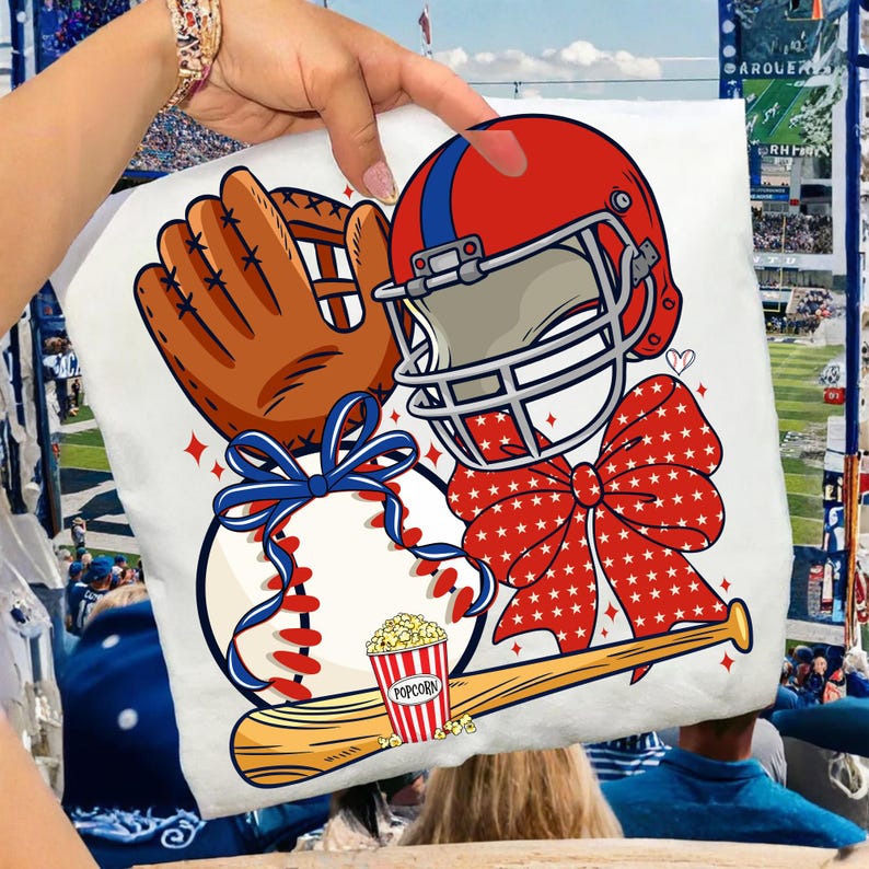 Trendy Baseball Coquette PNG Design featuring Retro Bows and Leopard Patterns