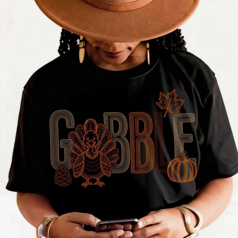 Gobble PNG, Retro Kalkon Thanksgiving-skjortadesign, Preppy höstsublimeringsdigital fil bild 8