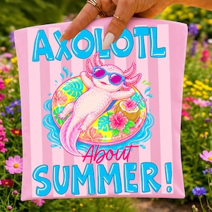 Axolotl Summer PNG Sublimation Design Kawaii Pink Salamander Beach Shirt Graphic Tropical Animal Pun DTF Transfer Digital Download