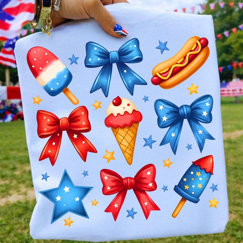 Red Blue Stars Coquette Bow Design for 4th of July Crafts