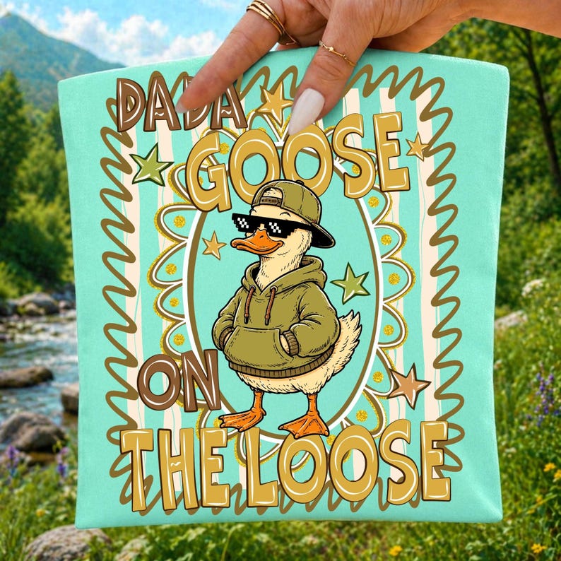 Striped Retro Dada Goose On The Loose PNG design on a white background, showcasing its vintage green aesthetic.
